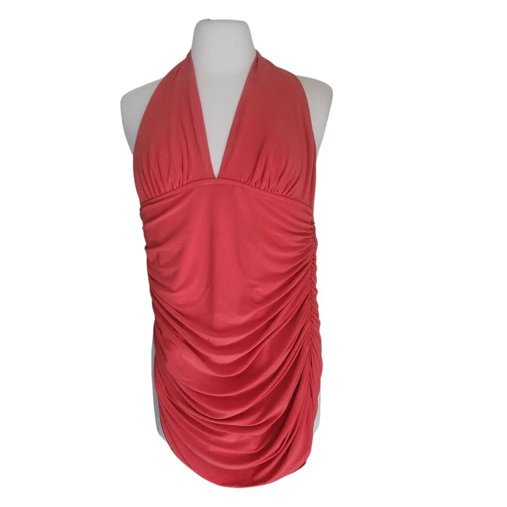 Magicsuit Yvonne Slimming Swim Dress 14W Halter‎ Ruched Dark Coral Pink